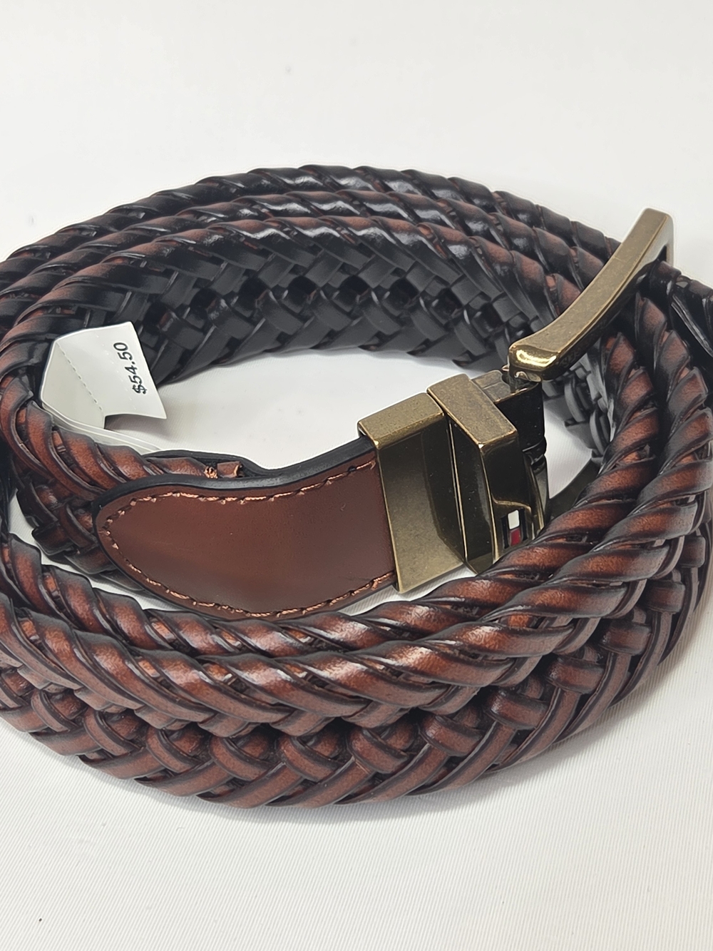 Tommy Hilfiger Braided Size 34-36 Waist Belt in Cognac Brown With Brass Buckle